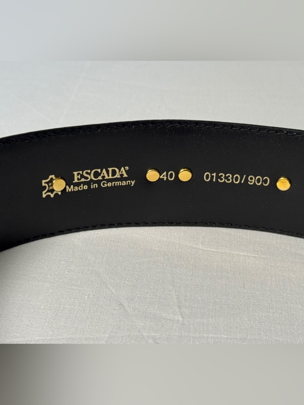Escada Black Leather Belt with Gold Rivet Detail - Picture 2 of 3
